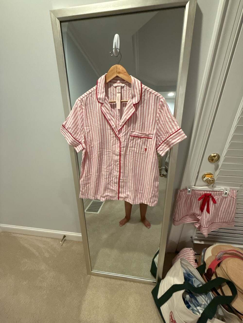 Victoria's Secret Pink White Stripe Short Pajama Set Size S